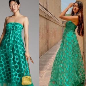Anthropologie Geisha Design Emerald Tulle Maxi Dress Size 4P
